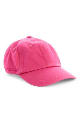 Acne Studios Carliy Logo Cotton Twill Baseball Cap in Neon Pink