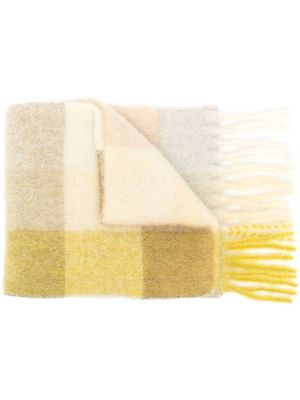 Acne Studios checked fringe-trimmed scarf - Yellow