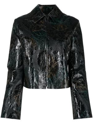 Acne Studios cracked-effect cropped lambskin jacket - Green