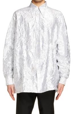Acne Studios Crinkle Metallic Button-Up Shirt in Silver