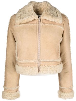Acne Studios cropped shearling leather jacket - Neutrals