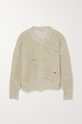Acne Studios - Crystal-embellished Distressed Wool-blend Sweater - Gray