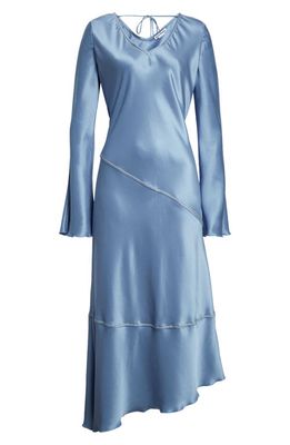 Acne Studios Danessa Fluid Long Sleeve Satin Dress in Dusty Blue
