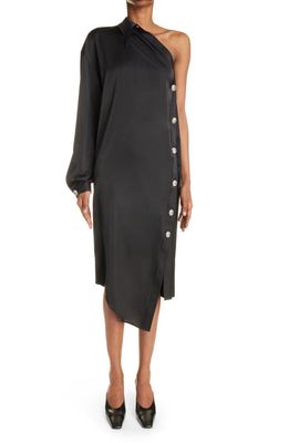 Acne Studios Danika Asymmetric One-Shoulder Satin Dress in Black