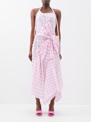 Acne Studios - Davita Oversized-bow Checked Halterneck Dress - Womens - Pink White