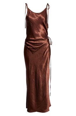 Acne Studios Dayla Textured Satin Dress in Chocolate Brown
