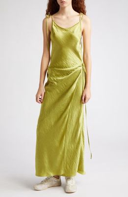 Acne Studios Dayla Textured Satin Dress in Light Olive