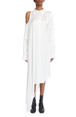 Acne Studios Delilah Asymmetric Cold Shoulder Satin Shirtdress in White