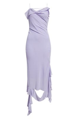 Acne Studios Delouise Asymmetric Ombré Ruffle Chiffon Dress in Lilac Purple