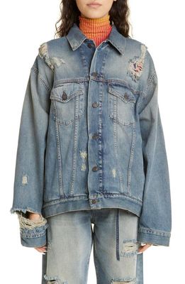 Acne Studios Detroit Destroyed Relaxed Denim Jacket in Mid Blue