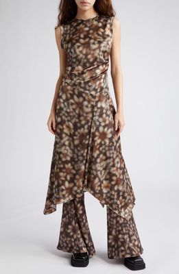 Acne Studios Difella Blurred Flower Satin Midi Dress in Brown