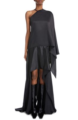 Acne Studios Dikla Satin One-Shoulder High-Low Gown in Black