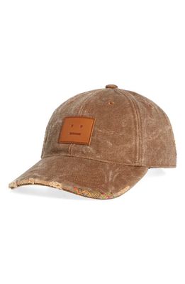 Acne Studios Distressed Logo Patch Canvas Baseball Cap in Toffee Brown