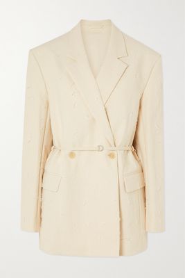 Acne Studios - Double-breasted Belted Frayed Cotton-blend Faille Blazer - Ecru