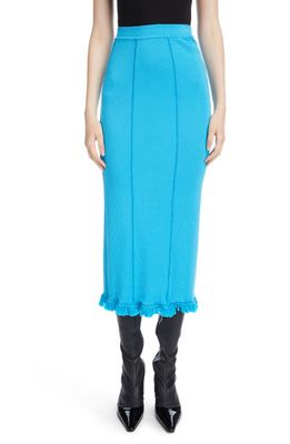 Acne Studios Emara Tassel Hem Rib Pencil Skirt in Turquoise