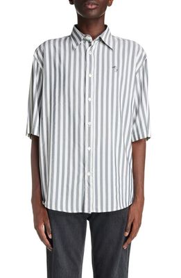 Acne Studios Embroidered Logo Stripe Button-Up Shirt in Black/White