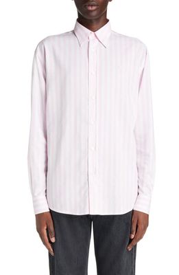 Acne Studios Embroidered Logo Stripe Button-Up Shirt in Pink/White