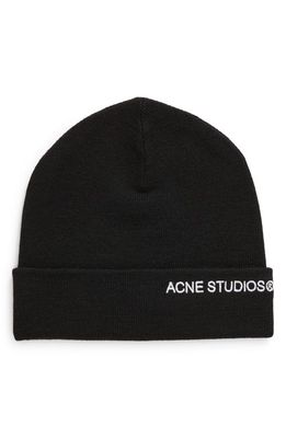 Acne Studios Embroidered Logo Wool Blend Beanie in Black