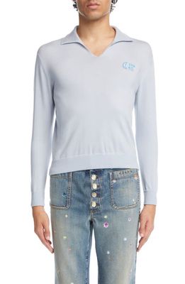 Acne Studios Embroidered Moon Polo Sweater in Pale Blue