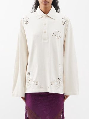 Acne Studios - Epola Embroidered Organic-cotton Polo Shirt - Womens - Ecru