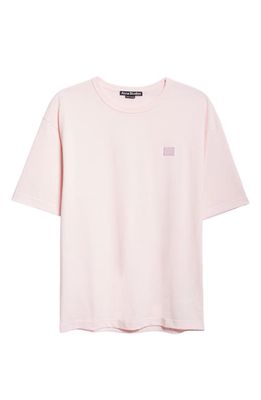 Acne Studios Exford Face Patch Cotton T-Shirt in Light Pink
