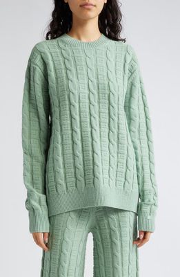 Acne Studios Face Cable Wool Blend Sweater in Sage Green