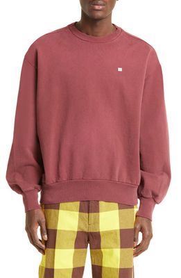 Acne Studios Face Logo Patch Cotton Fleece Sweatshirt in Wine Red
