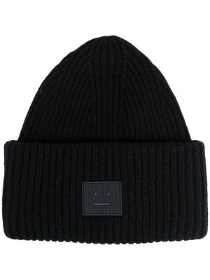 Acne Studios face-patch ribbed knit beanie - Black
