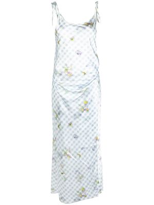 Acne Studios floral gingham-print satin maxi dress - Blue