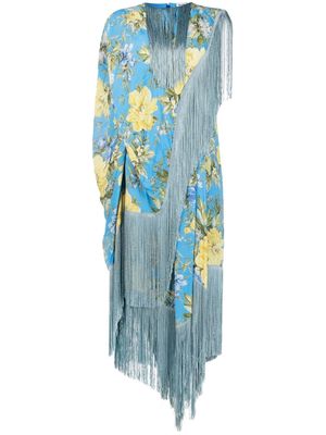 Acne Studios flower-print fringe-trimmed dress - AAN-Blue