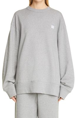 Acne Studios Fonbar Face Patch Oversize Organic Cotton Sweatshirt in Light Grey Melange