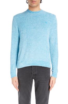 Acne Studios Fuzzy Recycled Polyester Crewneck Sweater in Teal Blue