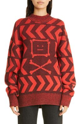 Acne Studios Gender Inclusive Keith Crossbones Jacquard Wool Blend Sweater in Black/Sharp Red