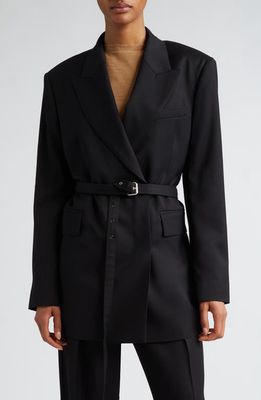 Acne Studios Jacob Herringbone Belted Blazer in Black at Nordstrom, Size 4 Us