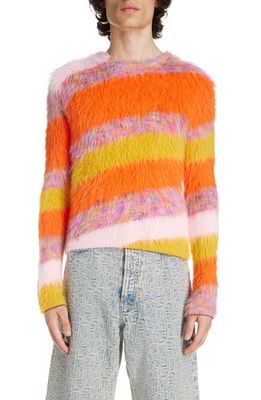Acne Studios Jacquard Stripe Brushed Crewneck Sweater in Pumpkin Orange/Multi