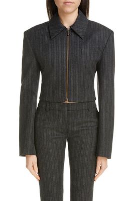 Acne Studios Jerlin Pinstripe Wool Blend Flannel Zip Jacket in Charcoal Grey