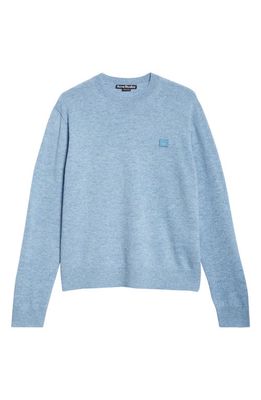 Acne Studios Kalon Face Patch Wool Sweater in Steel Blue Melange