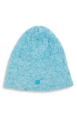 Acne Studios Kamil Face Patch Knit Beanie in Teal Blue