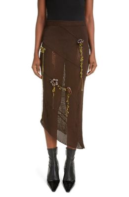 Acne Studios Keelah Floral Appliqué Distressed Knit Skirt in Chocolate Brown