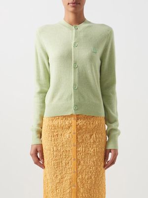 Acne Studios - Keva Face-logo Wool Cardigan - Womens - Light Green