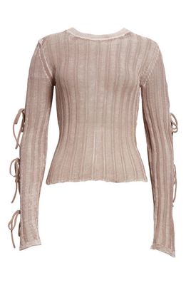 Acne Studios Kidra Gummy Tie Sleeve Cotton & Nylon Sweater in Dusty Pink