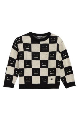 Acne Studios Kids' Face Check Wool Sweater in Black Oatmeal Beige