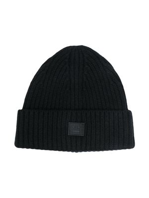 Acne Studios Kids face-patch knitted beanie - Black