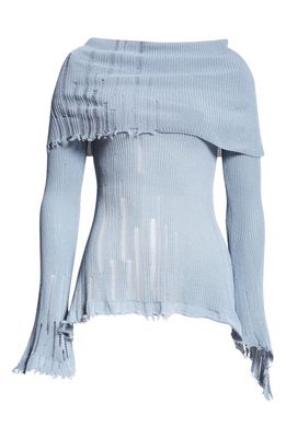 Acne Studios Klass Gummy Distressed Cotton & Nylon Sweater in Denim Blue