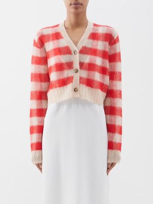 Acne Studios - Kodilia Gingham Mohair-blend Cropped Cardigan - Womens - Red Beige