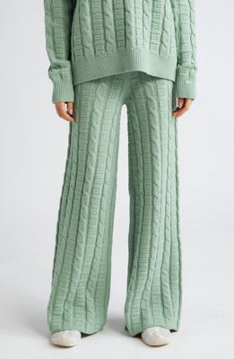 Acne Studios Kong Face Logo Cable Knit Wool Blend Sweater Pants in Sage Green