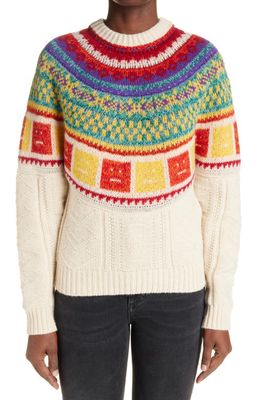 Acne Studios Kristjan Rainbow Fair Isle Wool Sweater in Oatmeal Melange/Warm Yellow