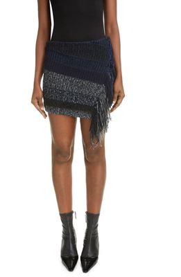 Acne Studios Kysaria Stripe Fringed Knit Cotton & Wool Blend Miniskirt in Ink Blue/Black