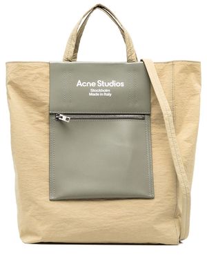 Acne Studios leather logo print tote bag - Green