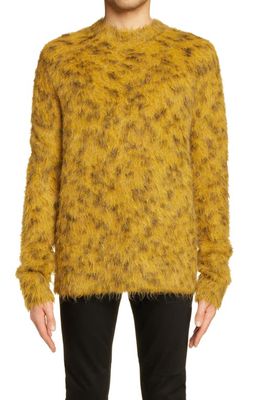 Acne Studios Leopard Jacquard Crewneck Sweater in Mustard Yellow/White